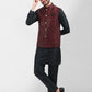 Kurta Payjama With Jacket Art Banarasi Silk Black Maroon Embroidered Mens
