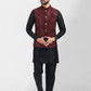 Kurta Payjama With Jacket Art Banarasi Silk Black Maroon Embroidered Mens