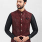 Kurta Payjama With Jacket Art Banarasi Silk Black Maroon Embroidered Mens