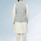 Kurta Payjama With Jacket Art Banarasi Silk Cream Green Thread Mens