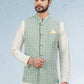 Kurta Payjama With Jacket Art Banarasi Silk Cream Green Thread Mens