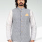 Kurta Payjama With Jacket Art Banarasi Silk Off White Purple Thread Mens