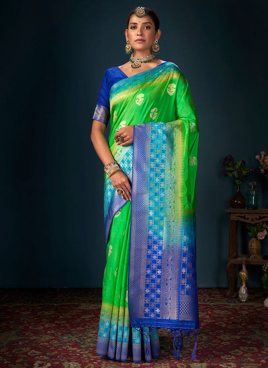 Classic Art Banarasi Silk Green Woven Saree