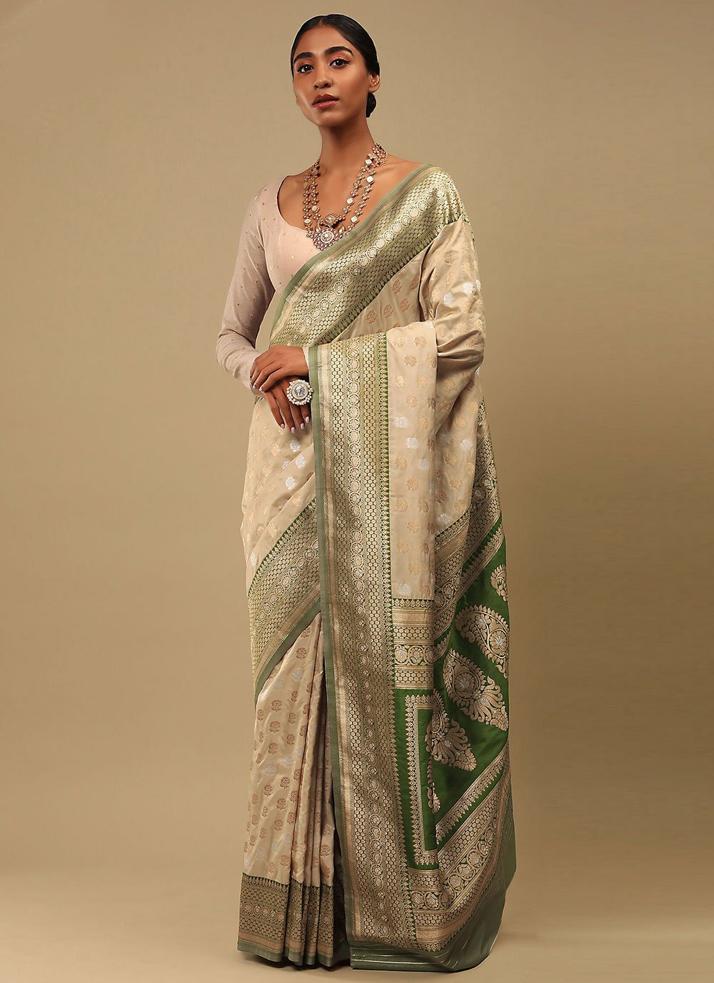 Classic Art Banarasi Silk Cream Woven Saree