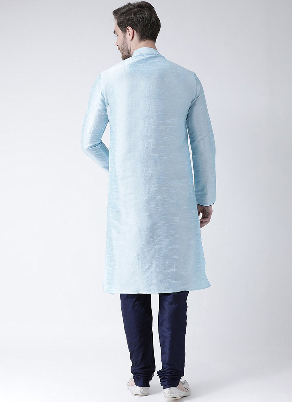 Kurta Pyjama Art Dupion Silk Aqua Blue Embroidered Mens