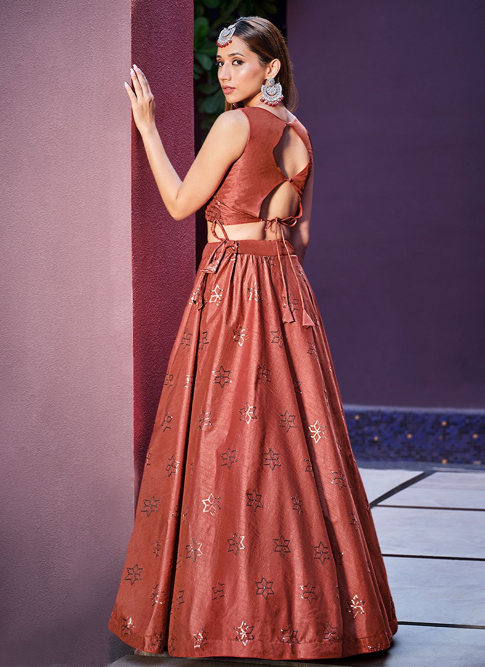 A Line Lehenga Art Silk Brown Embroidered Lehenga Choli