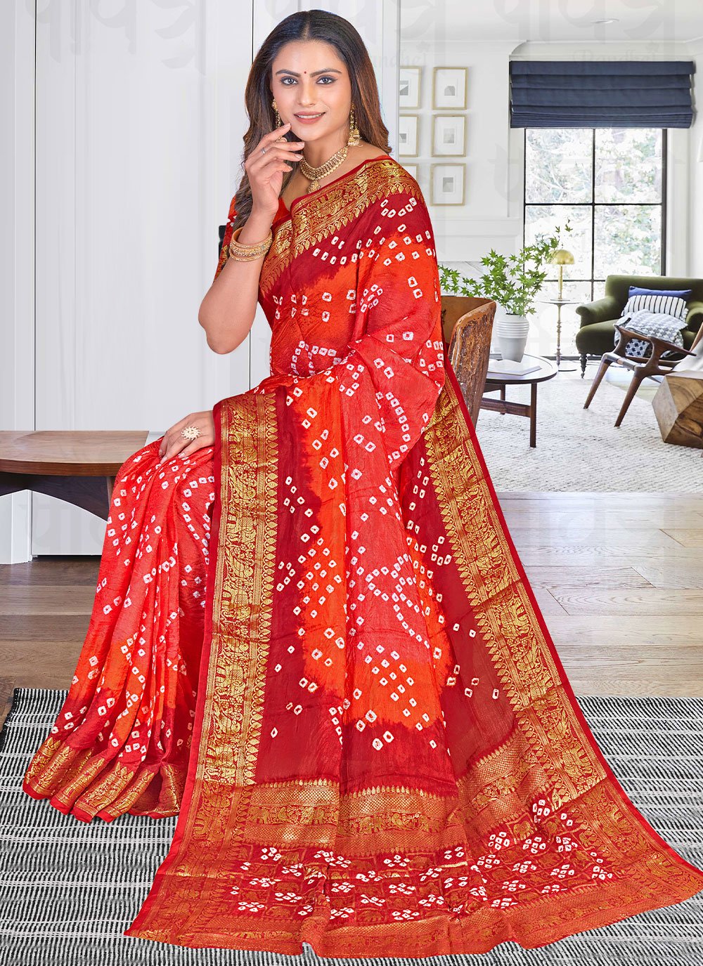 Contemporary Art Silk Multi Colour Bandhej Saree