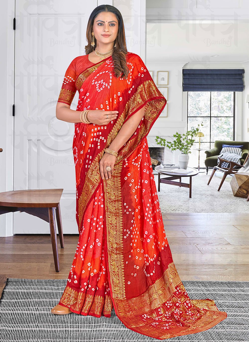 Contemporary Art Silk Multi Colour Bandhej Saree