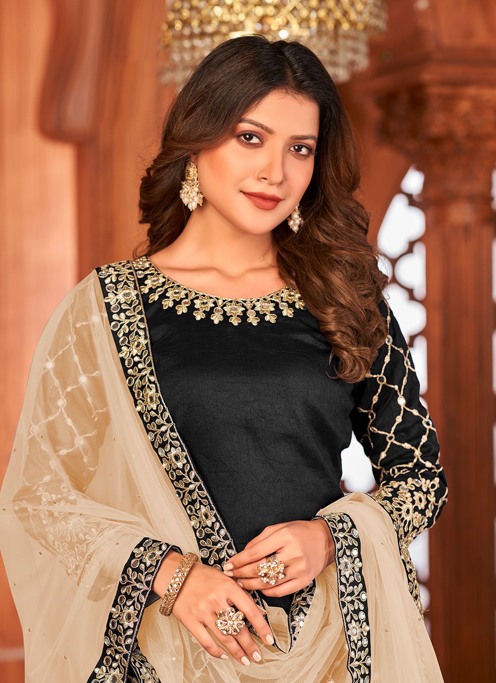 Punjabi Salwar Suit Art Silk Black Embroidered Salwar Kameez