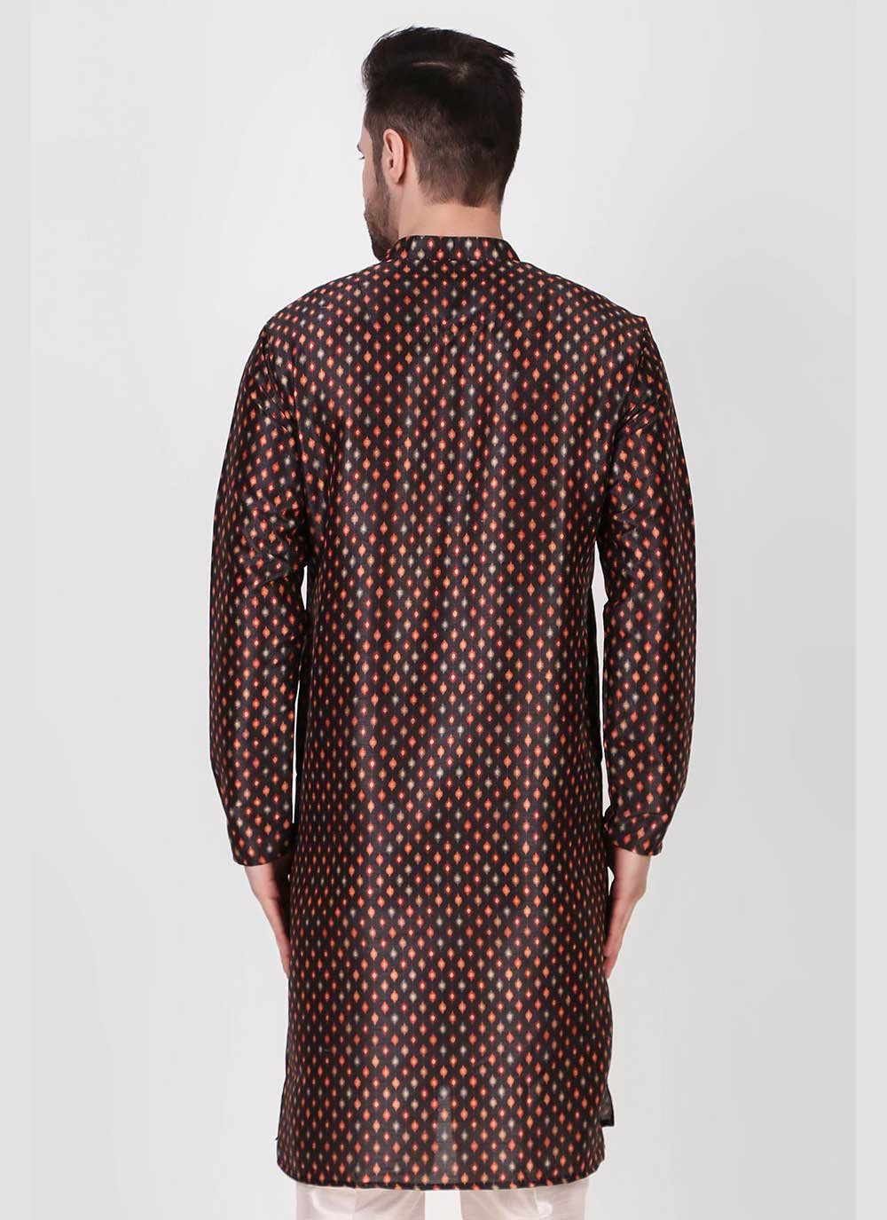 Kurta Pyjama Art Silk Black Print Mens