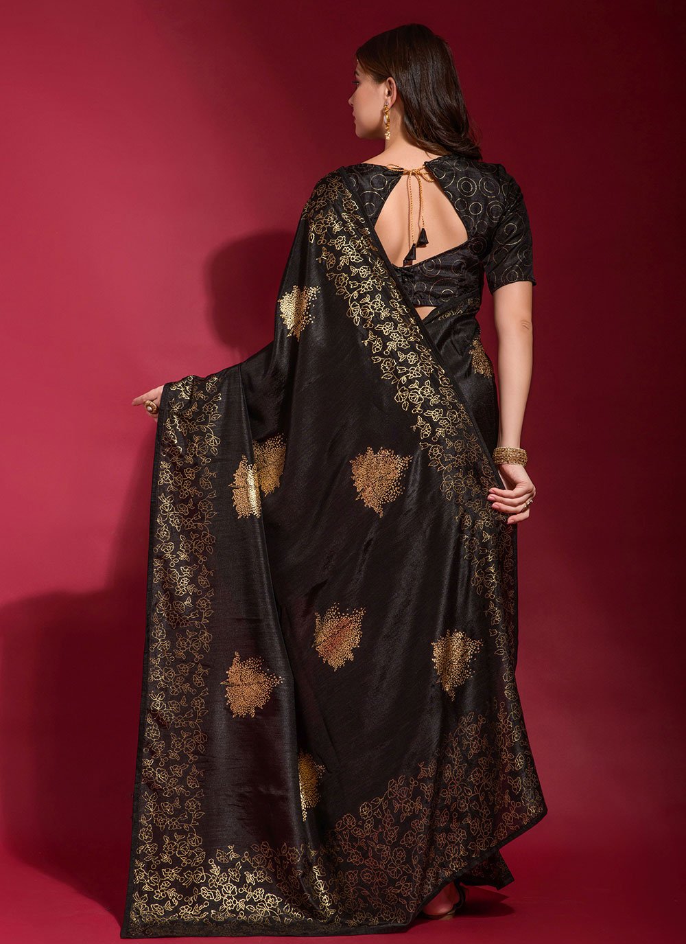 Designer Trendy Saree Art Silk Black Foil Print Saree