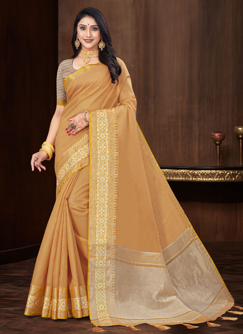 Casual Art Silk Gold Patch Border Saree