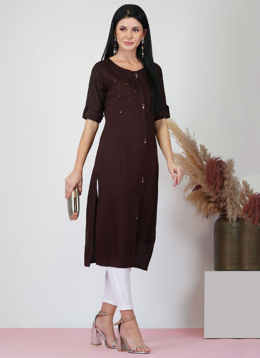 Designer Kurti Art Silk Brown Plain Kurtis