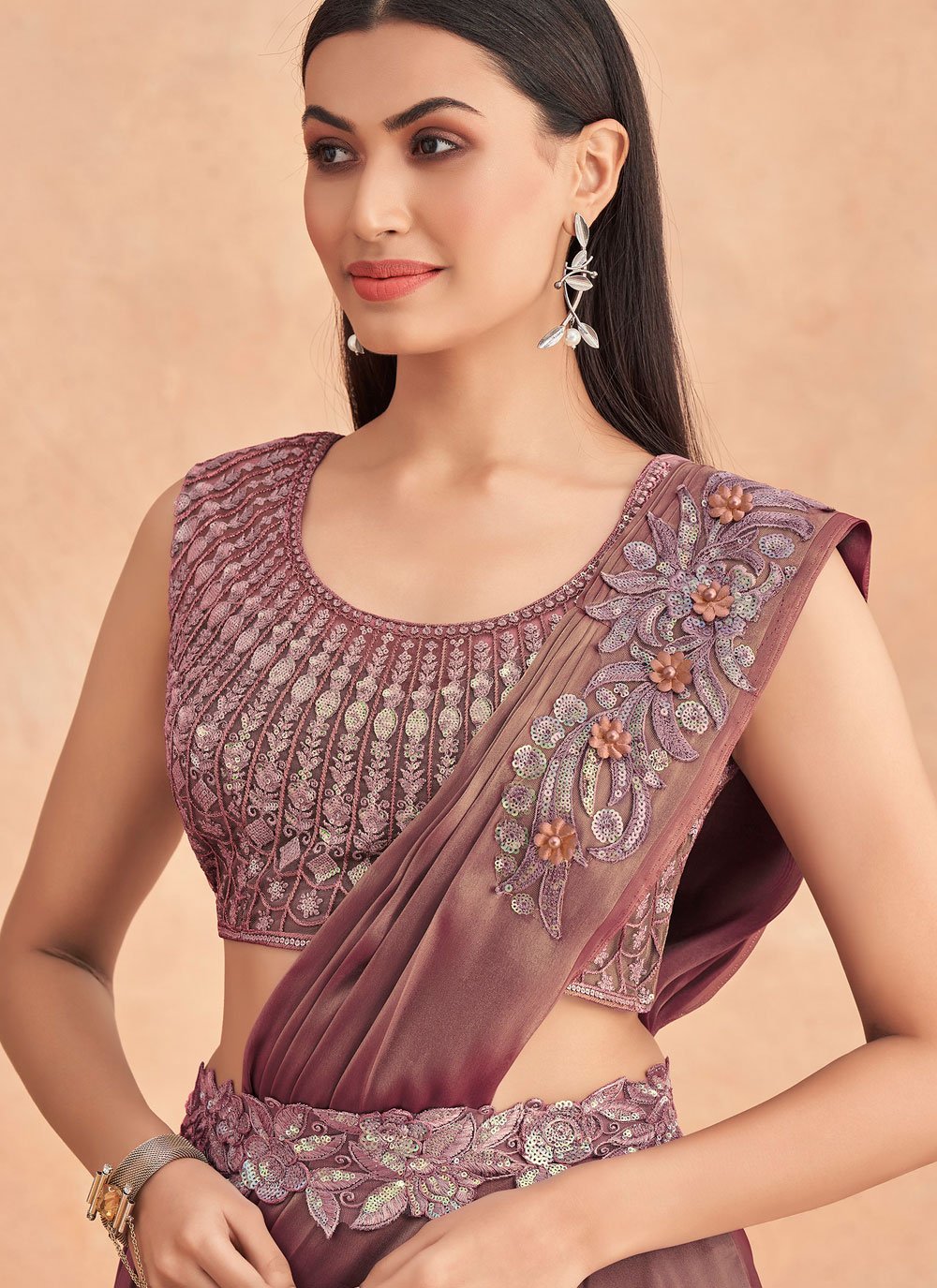 Trendy Saree Art Silk Brown Embroidered Saree