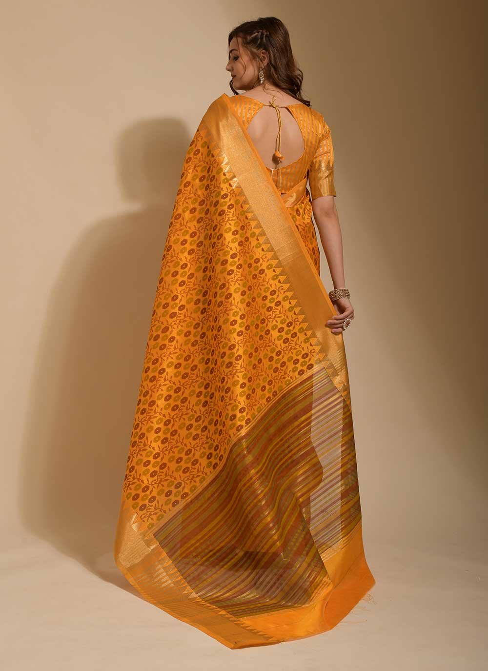 Classic Art Silk Yellow Print Saree