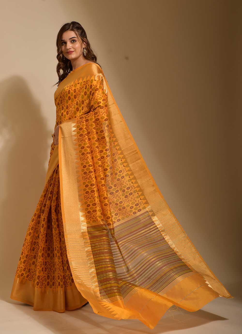 Classic Art Silk Yellow Print Saree