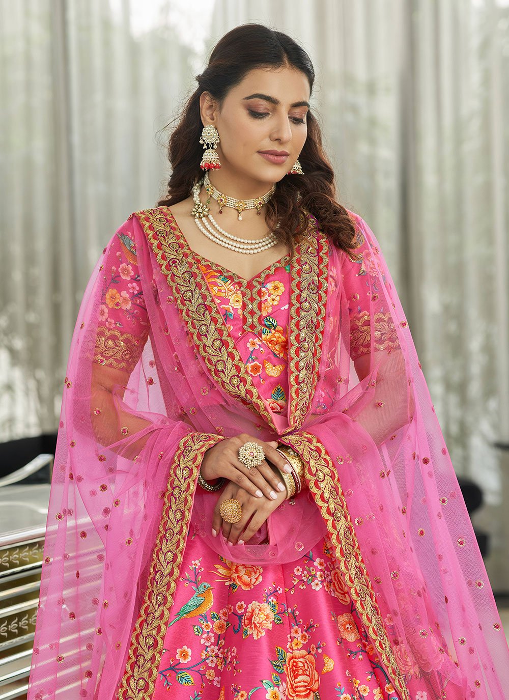 Lehenga Choli Art Silk Pink Digital Print Lehenga Choli