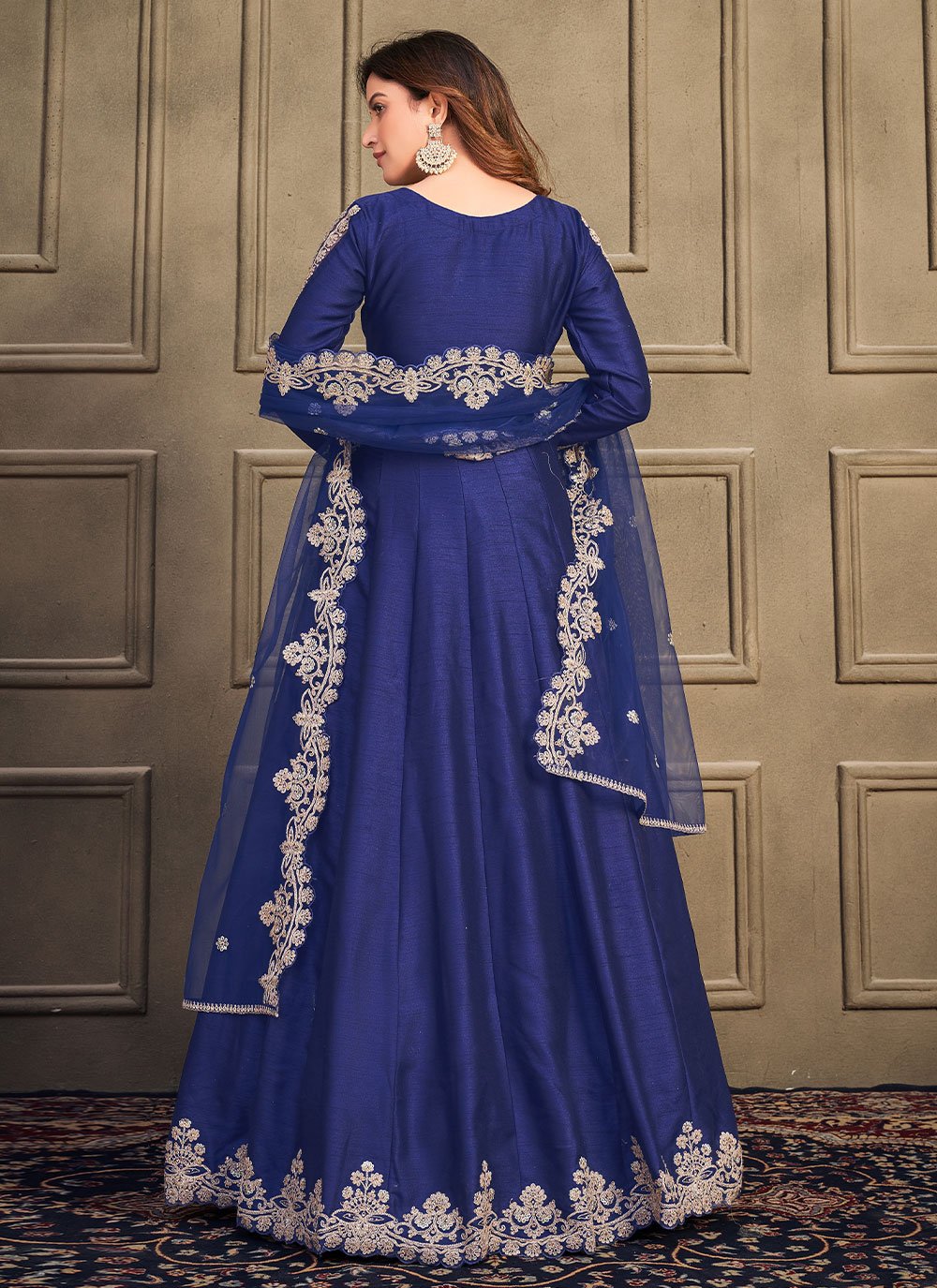 Anarkali Suit Art Silk Blue Embroidered Salwar Kameez