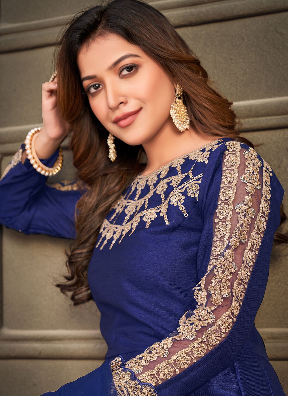 Anarkali Suit Art Silk Blue Embroidered Salwar Kameez