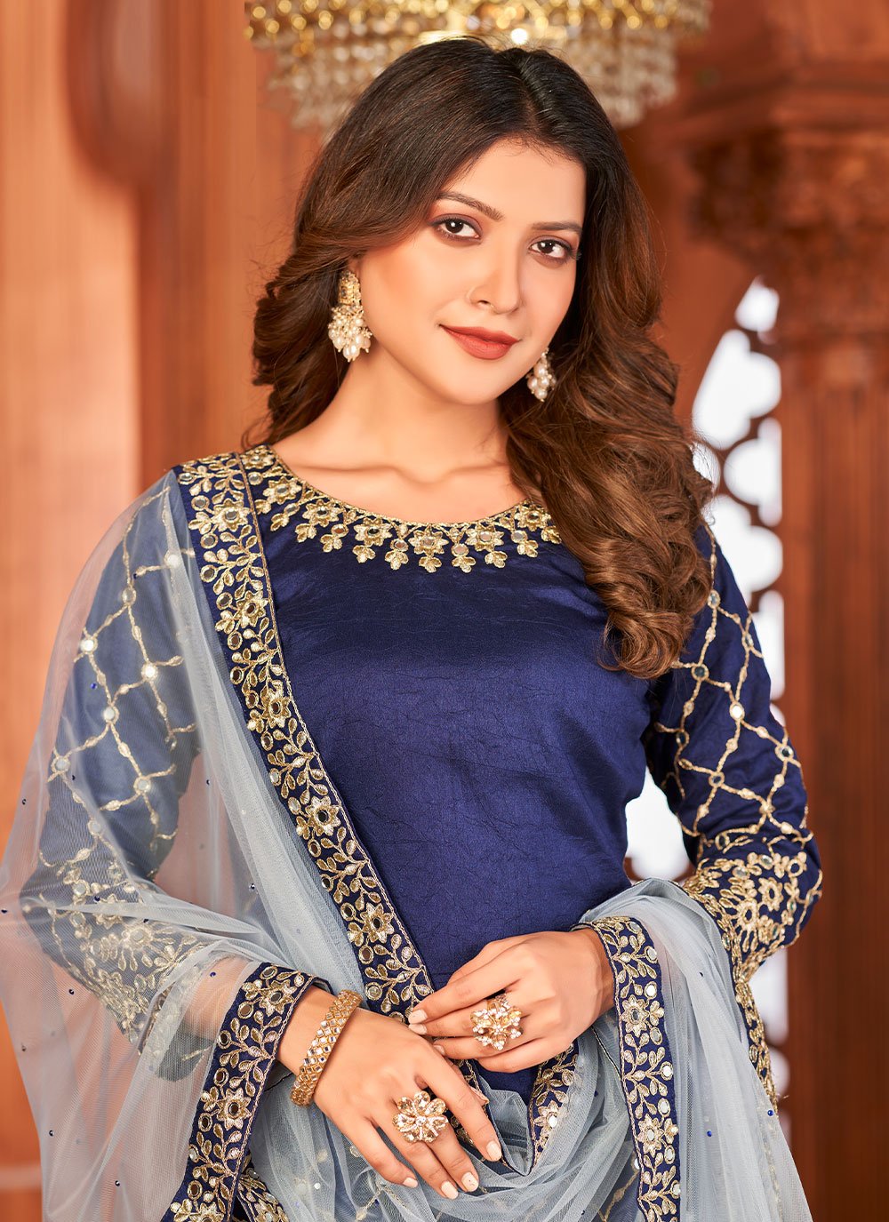 Patiala Suit Art Silk Blue Embroidered Salwar Kameez