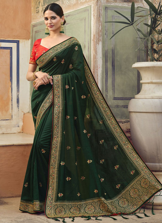 Classic Art Silk Green Embroidered Saree