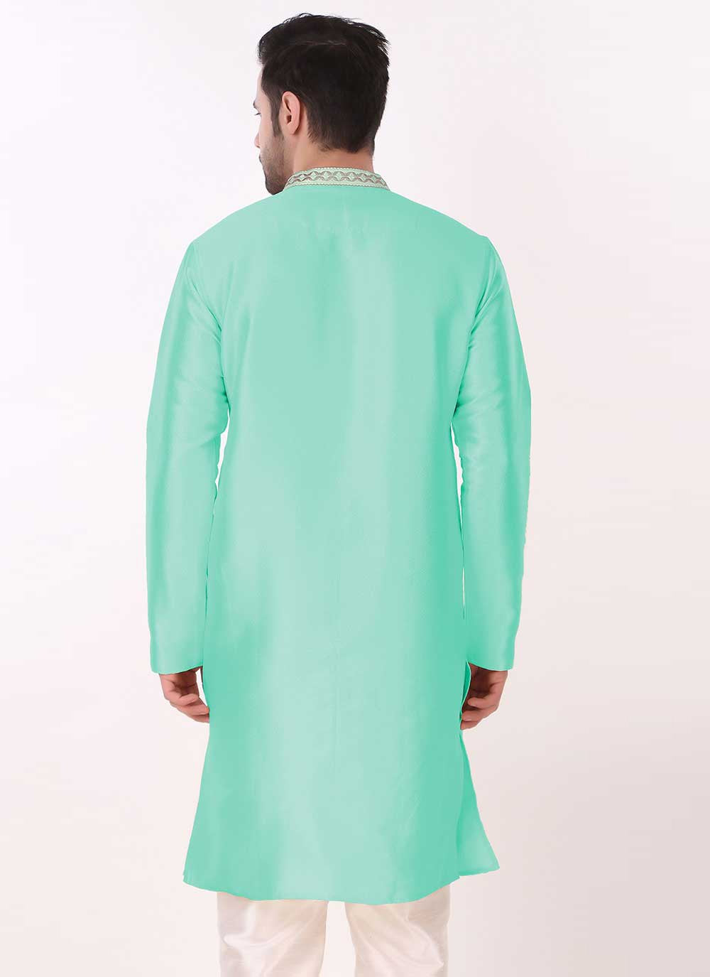 Kurta Pyjama Art Silk Sea Green Embroidered Mens