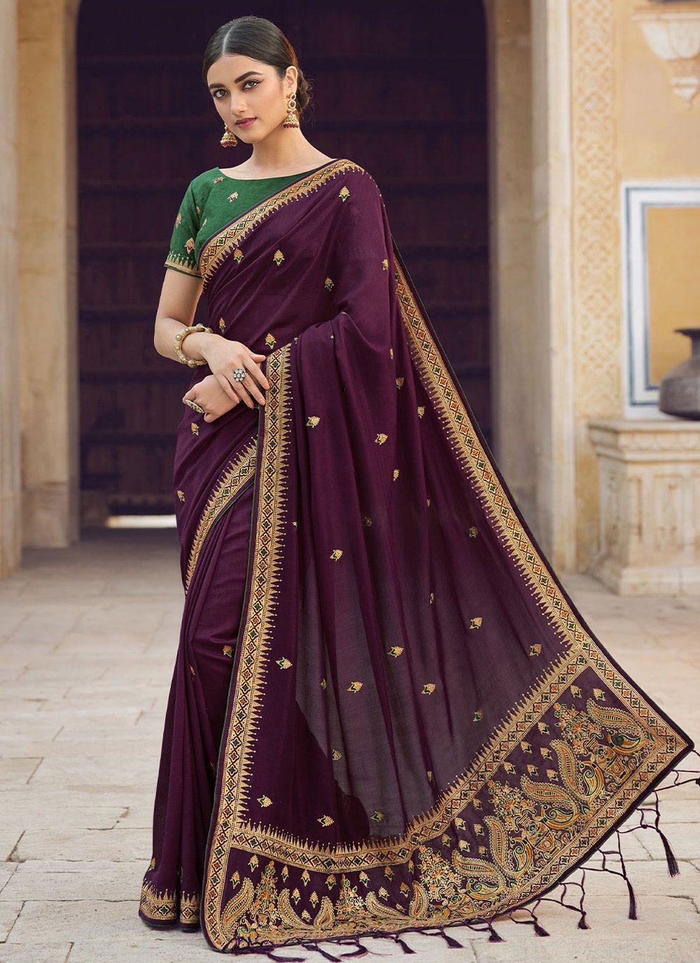 Traditional Saree Art Silk Purple Embroidered Saree