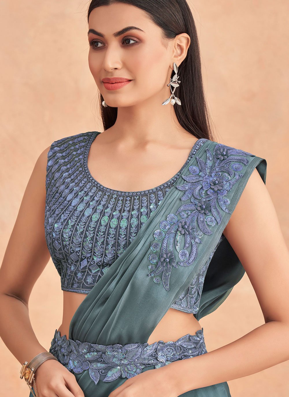 Traditional Saree Art Silk Aqua Blue Embroidered Saree