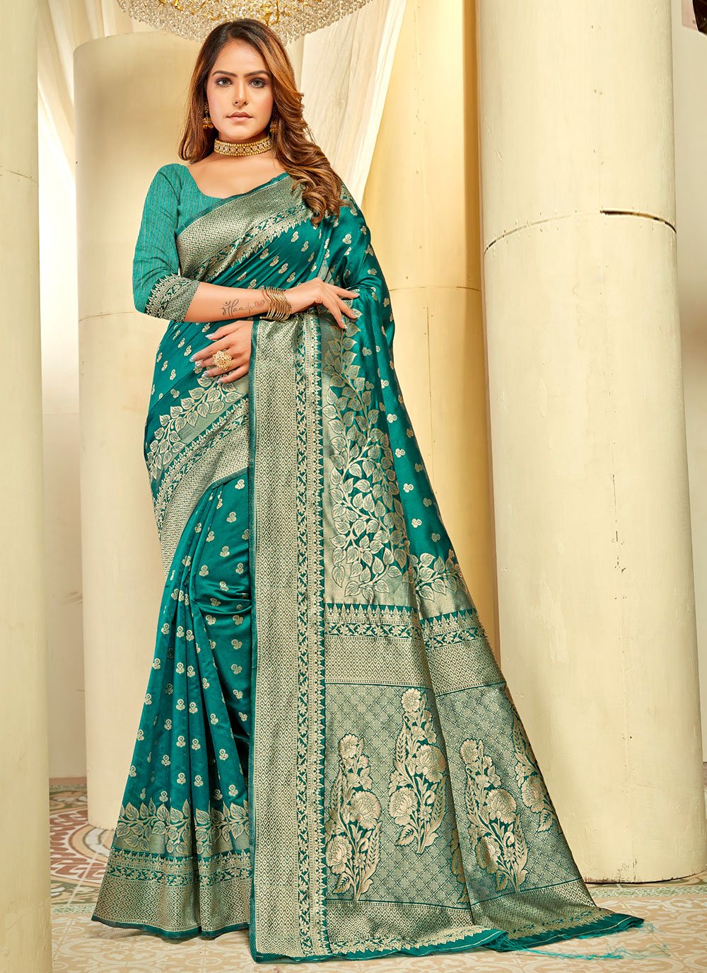 Casual Art Silk Sea Green Woven Saree