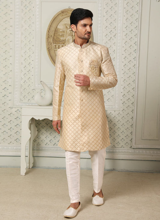 Indo Western Art Silk Gold Embroidered Mens