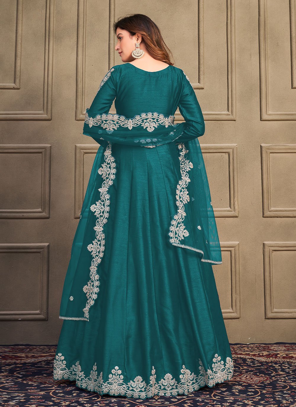 Anarkali Suit Art Silk Green Embroidered Salwar Kameez