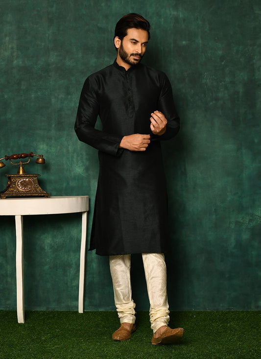 Kurta Pyjama Art Silk Green Fancy Work Mens