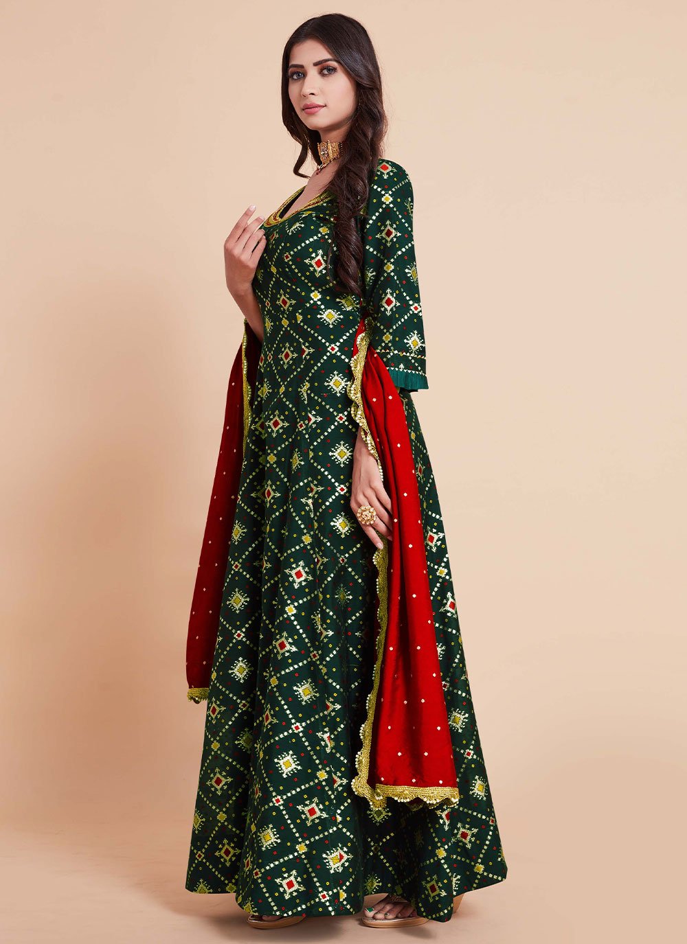 Gown Art Silk Green Weaving Gown