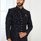 Indo Western Art Silk Blue Machine Embroidery Mens