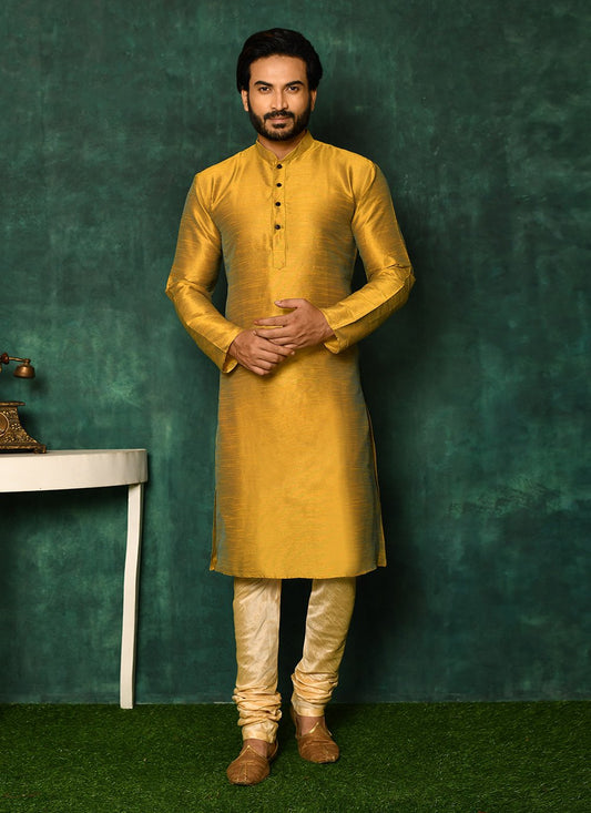 Kurta Pyjama Art Silk Gold Fancy Work Mens