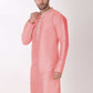 Kurta Pyjama Art Silk Pink Embroidered Mens