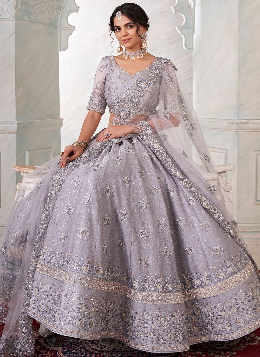 A Line Lehenga Art Silk Lavender Dori Work Lehenga Choli