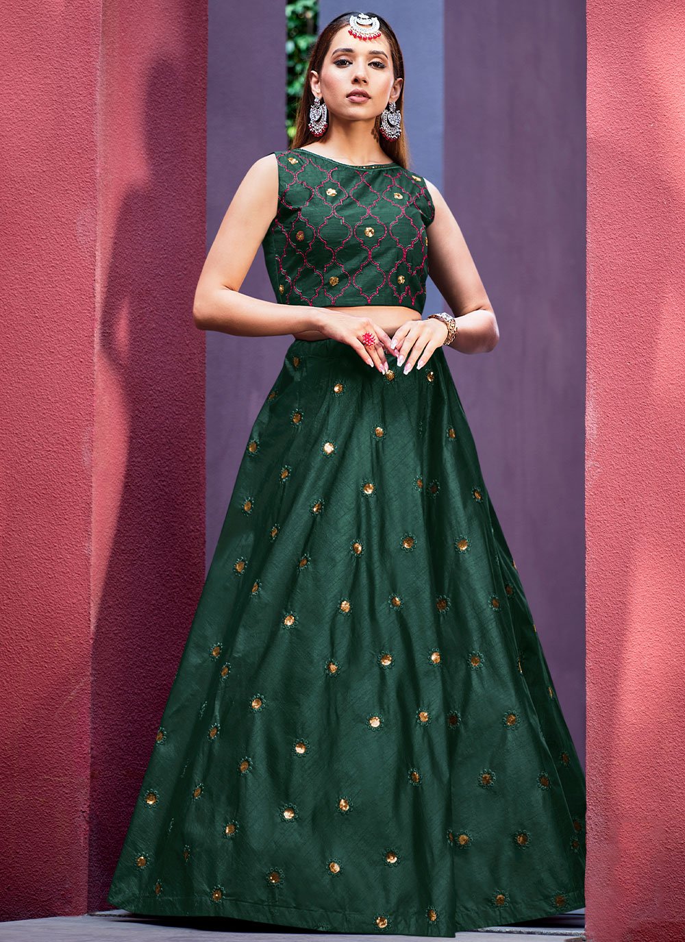 Lehenga Choli Art Silk Green Embroidered Lehenga Choli