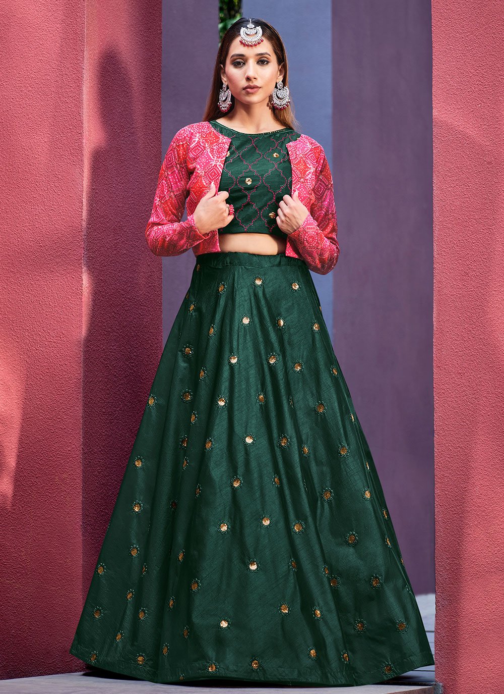 Lehenga Choli Art Silk Green Embroidered Lehenga Choli