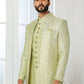 Indo Western Art Silk Green Machine Embroidery Mens