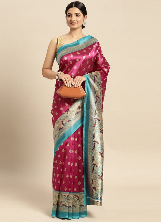 Casual Art Silk Magenta Weaving Saree