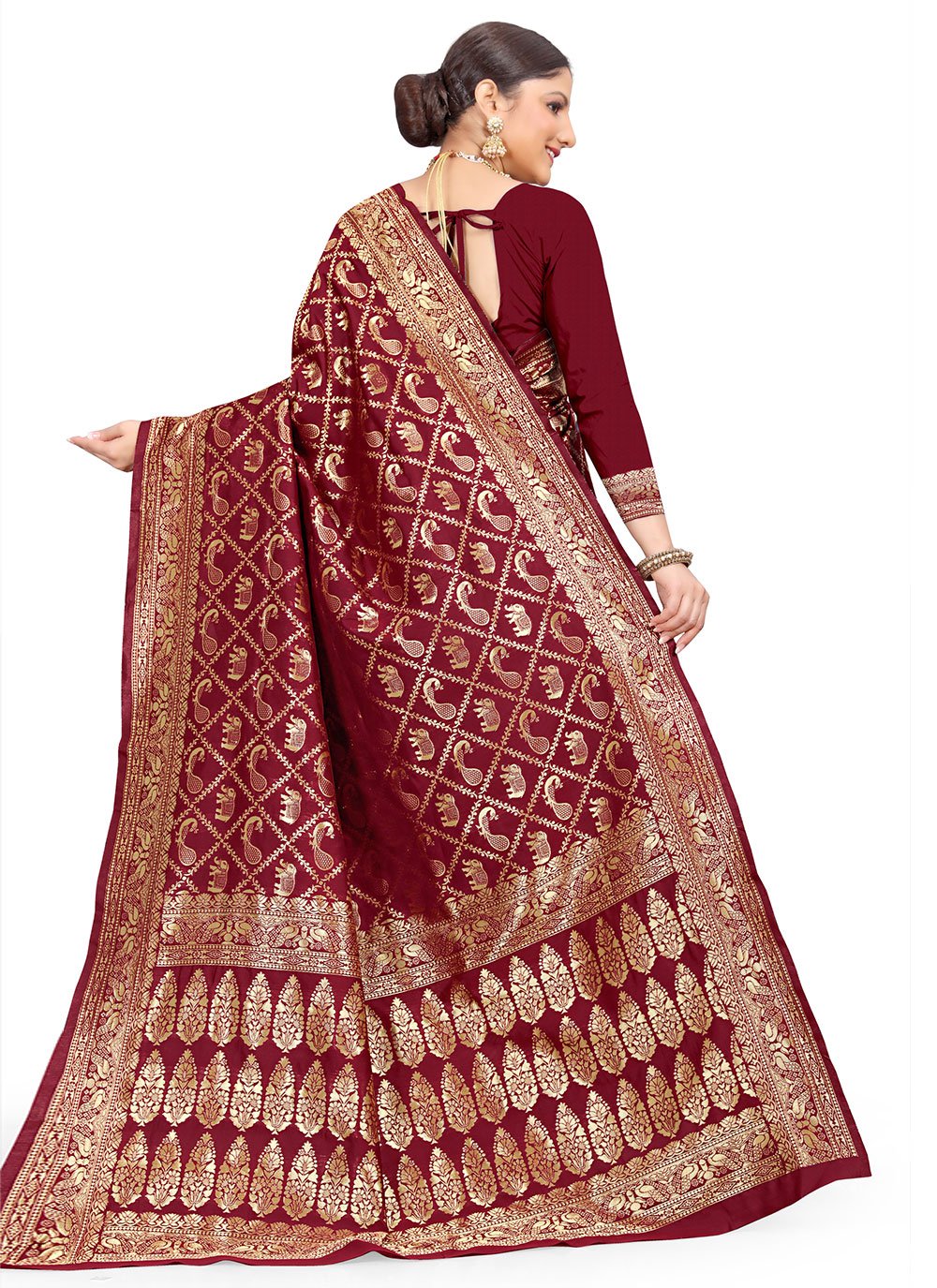 Trendy Saree Art Silk Maroon Weaving Saree