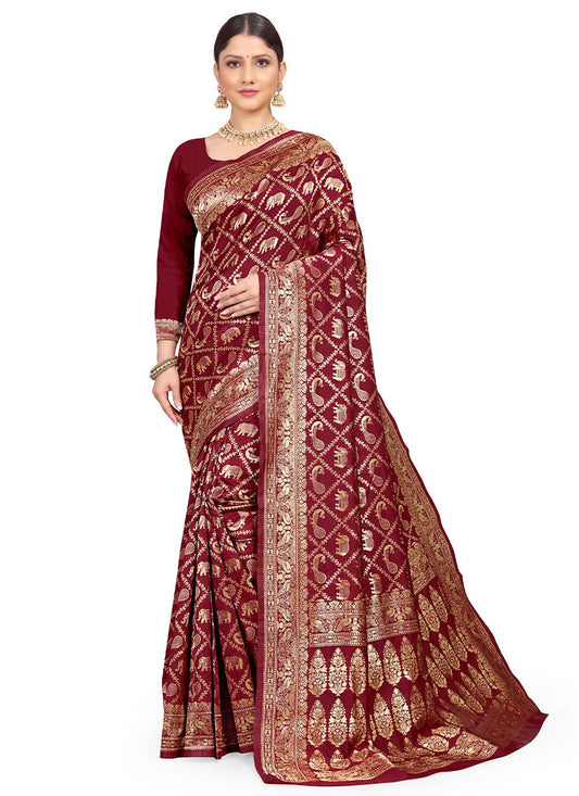 Trendy Saree Art Silk Maroon Weaving Saree