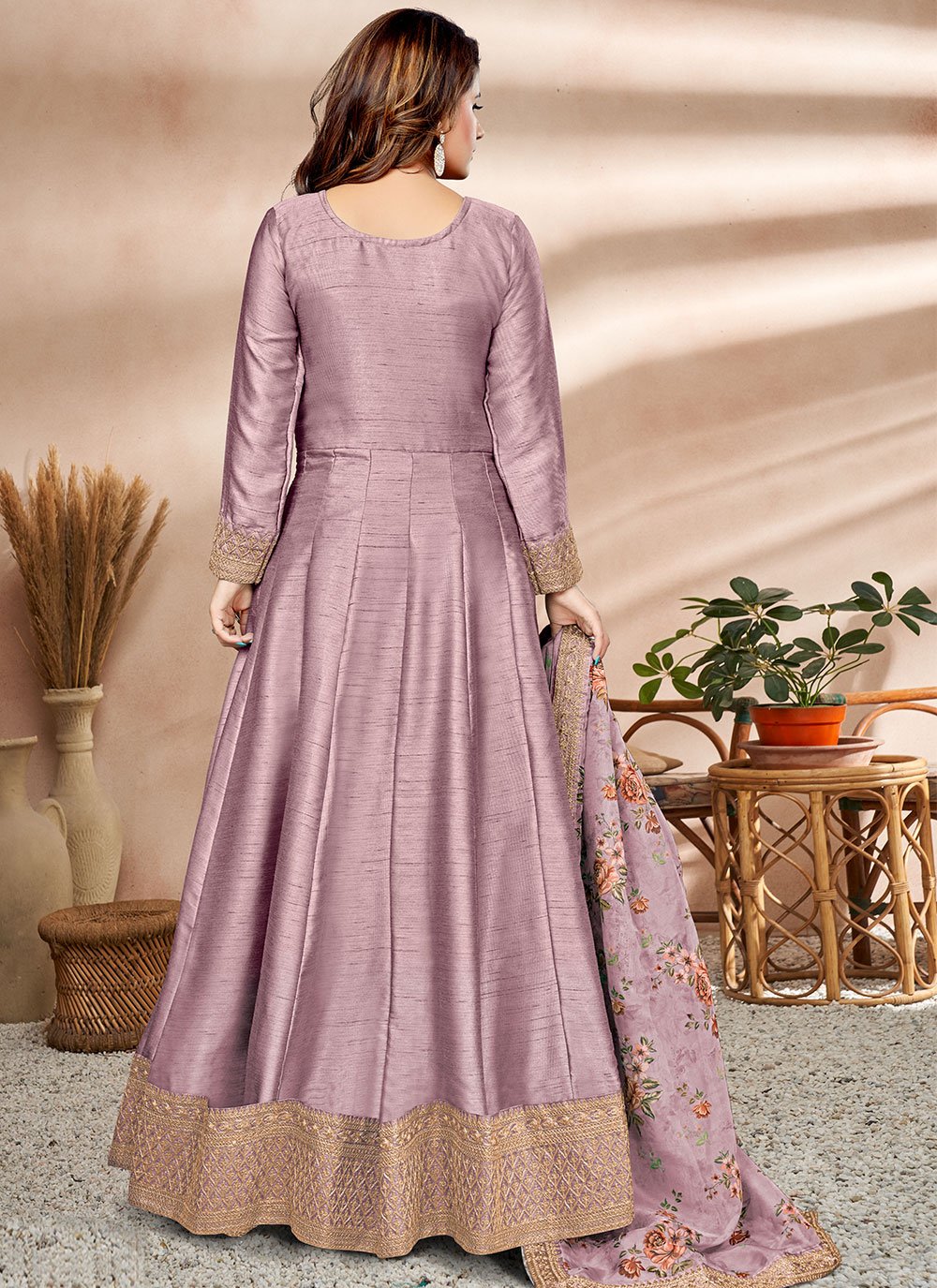 Salwar Suit Art Silk Mauve Embroidered Salwar Kameez