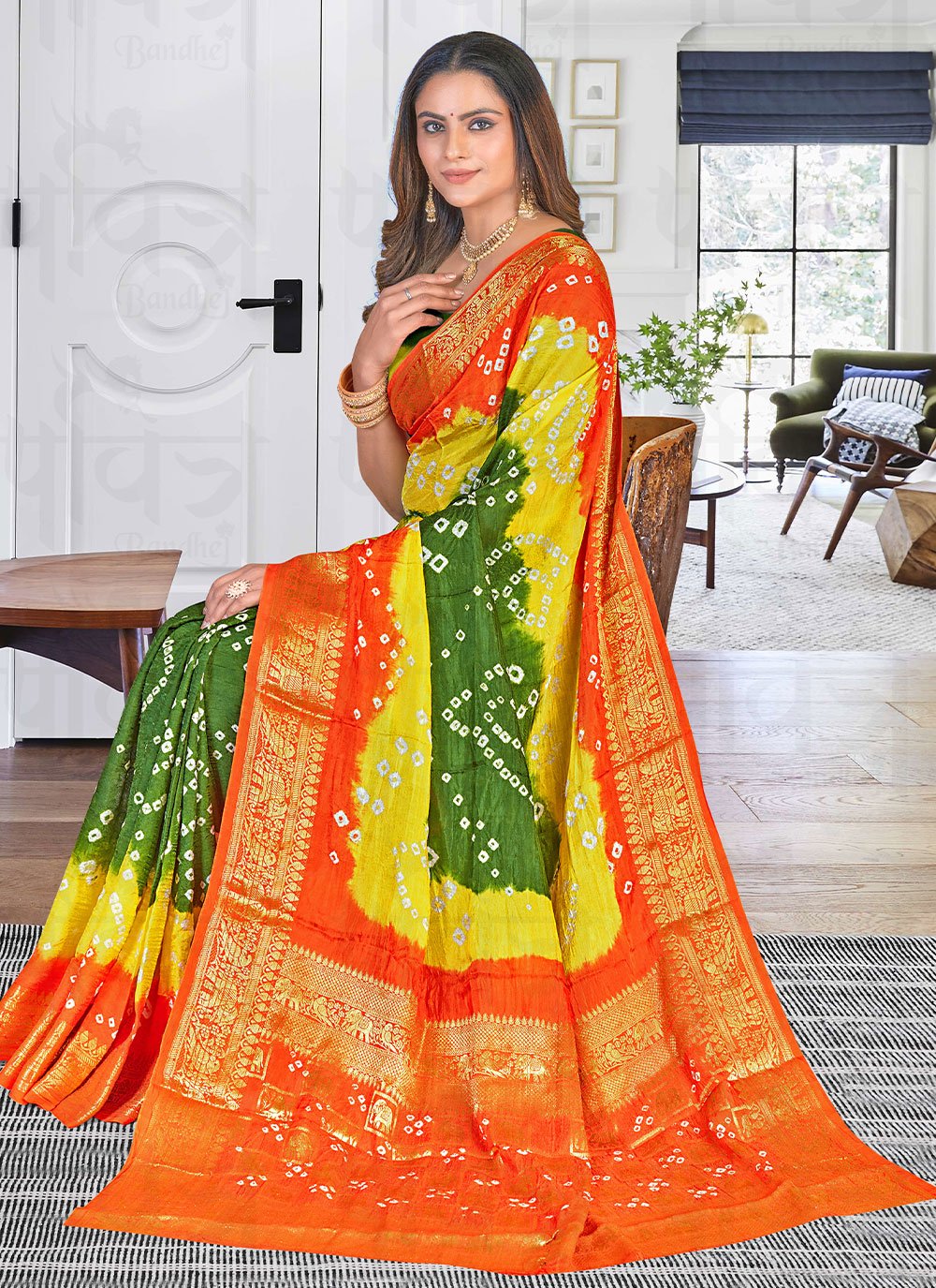 Bandhej Saree Art Silk Multi Colour Bandhej Saree