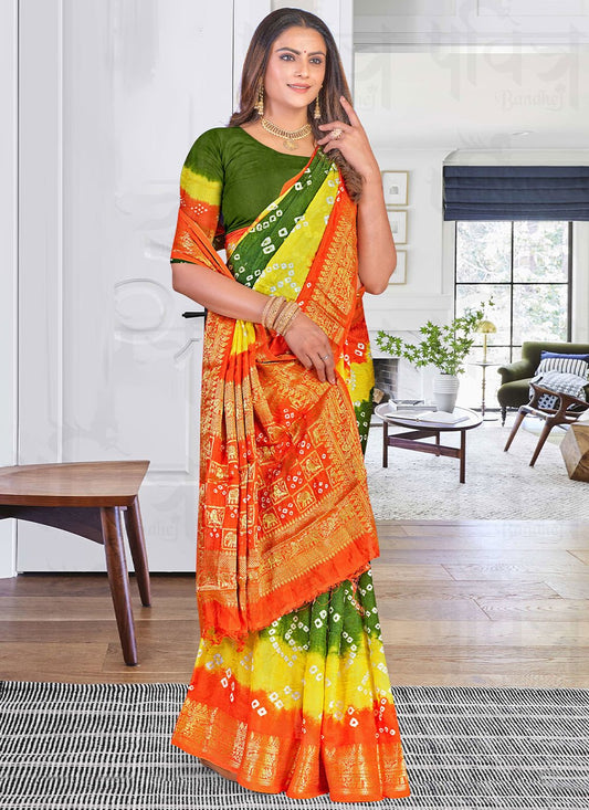 Bandhej Saree Art Silk Multi Colour Bandhej Saree