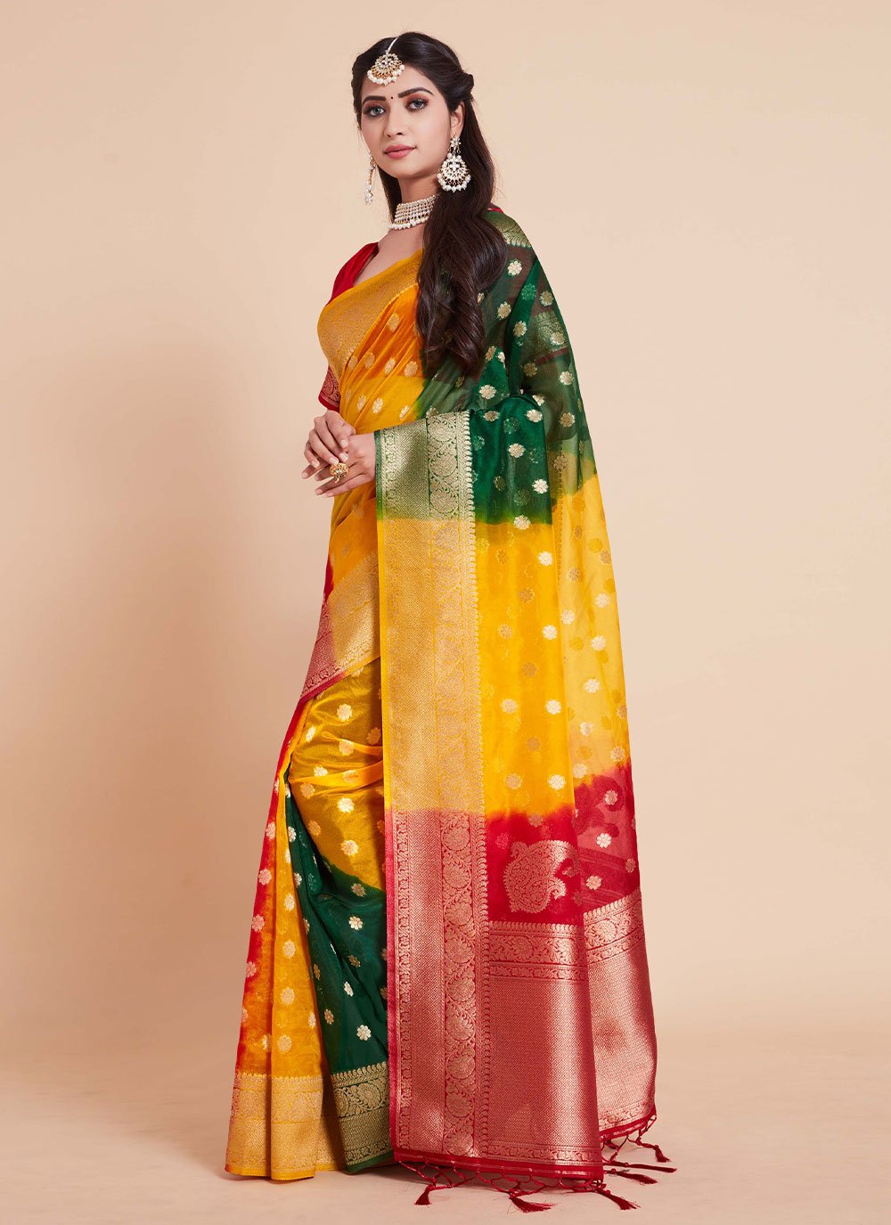 Trendy Saree Art Silk Banarasi Silk Multi Colour Woven Saree