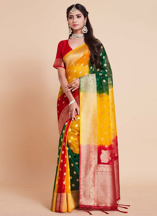 Trendy Saree Art Silk Banarasi Silk Multi Colour Woven Saree