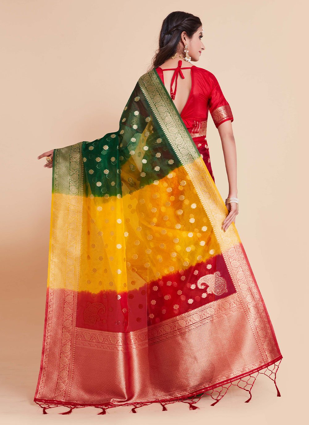 Trendy Saree Art Silk Banarasi Silk Multi Colour Woven Saree