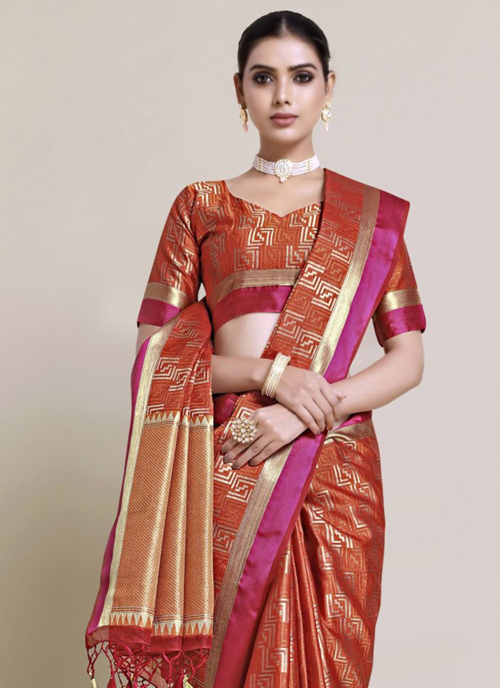 Trendy Saree Art Silk Uppada Silk Orange Zari Saree